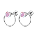 Pendientes de acero de titanio con circón rosa púrpura y aro plateado colgante - 1.2*6mm / Color Acero + Estrás AB