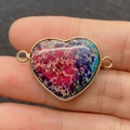 Pendente a cuore in pietra imperiale colorata con bordo dorato per la creazione di gioielli - Stile Maculato Viola Blu (14)