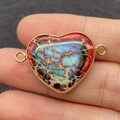 Connettore a cuore in pietra multicolore con bordo dorato per la creazione di gioielli - Stile Sedimentario Marino (15)