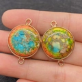 Blue natural imperial stone connector with gold plated double loop for DIY jewelry - Style 13 Lake Blue Orange