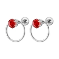Pendientes de acero inoxidable plateado con circonitas rojas y pequeños anillos - 1.2*6mm / Color Acero + Estrás Rojo