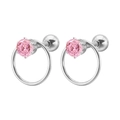 Pendientes de aro de acero inoxidable pulido con brillantes circonitas de color rosa - 1.2*6mm / Color Acero + Estrás Rosa