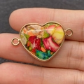 Ciondolo a cuore in pietra naturale con doppi anelli dorati per gioielli fai da te - Stile di Giunzione Multicolore (16)