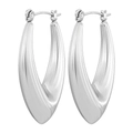 Boucles d'oreilles pendantes géométriques en V en acier inoxydable poli argenté brillant - Ovale Pointu Creux / 1 Paire (22x33mm) / Acier