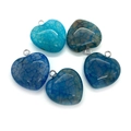 Macro shot of blue dragon vein agate heart pendants with silver bails for jewelry making - 20mm / Light Blue Series (No. 3)