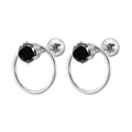 Pendientes de acero plateado con circonita negra y pequeño diseño de aro colgante - 1.2*6mm / Color Acero + Diamante de Imitación Negro