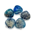 Set of five heart-shaped dragon vein agate pendants in shades of blue with silver bails - 20mm / Dark Blue Series (No. 4)