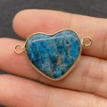 Connettore a cuore in pietra naturale blu con bordo dorato e doppi occhielli per gioielli - Stile Texture Blu (18)