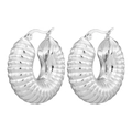Créoles géométriques en acier inoxydable argenté avec texture cocon polie - Tige Épaisse Nervurée / 1 Paire (10x30mm) / Acier