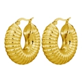 Boucles d'oreilles créoles dorées en acier inoxydable avec design torsadé de style moderne - Tige Épaisse Nervurée / 1 Paire (10x30mm) / Or