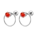 Pendientes de acero plateado con circonita naranja redonda y aro pequeño colgante - 1.2*6mm / Color Acero + Estrás Rojo Naranja