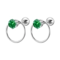 Pendientes de acero plateado con circonitas verdes y detalles de aros circulares - 1.2*6mm / Plateado + Strass Verde