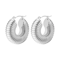 Boucles d'oreilles créoles géométriques en acier inoxydable argenté avec texture striée - Tige Mince à Vis / 1 Paire (10x30mm) / Acier