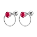 Pendientes de acero de titanio con circón rojo y colgante de aro redondo plata - 1.2*6mm / Color Acero + Estrás Rosa Rojo