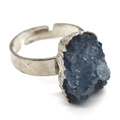 Adjustable silver ring featuring a raw natural blue crystal cluster in a bezel setting - Blue Raw Stone (No. 9)