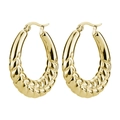Boucles d'oreilles créoles dorées style croissant avec motif tressé en acier inoxydable - Motif Épi de Blé Ovale Tige Épaisse / 1 Paire (30x30mm) / Or