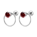 Pendiente de acero inoxidable con circón rojo de seis garras y detalle de aro plata - 1.2*6mm / Color Acero + Diamante de Imitación Rojo Granate