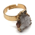 Adjustable golden ring with irregular natural white druzy crystal stone centerpiece - White Druzy (No. 3)