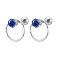 Pendientes de acero inoxidable con circonitas azules redondas y dijes de círculos - 1.2*6mm / Color Acero + Estrás Azul Tanzanita