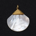 Pendentif en coquillage naturel avec fil doré torsadé sur fond noir texturé - Style Éventail Enroulé de Fil d'Or (1)