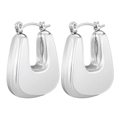 Paire de boucles d'oreilles créoles en U argentées en acier poli avec effet miroir - Carré en U Creux / 1 Paire (22x24mm) / Acier