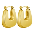 Boucles d'oreilles créoles dorées en forme de U en acier inoxydable poli avec rainures - Carré en U Creux / 1 Paire (22x24mm) / Or