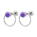 Pendientes elegantes de acero inoxidable con circón morado y diseño de aro redondo - 1.2*6mm / Color Acero + Estrás Violeta Azul