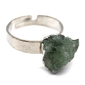 Adjustable silver ring featuring raw green natural stone in irregular crystal shape - Green Raw Stone (No. 12)