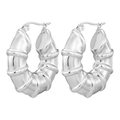 Boucles d'oreilles créoles argentées pour femmes avec texture bambou et poli brillant - Bambou Creux / 1 Paire (7x29mm) / Acier