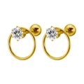 Pendientes de aro en acero inoxidable chapado en oro con circonita brillante - 1.2*6mm / Dorado + Strass Blanco