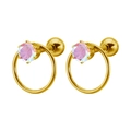 Pendientes de acero de titanio dorado con cristales rosas redondos y colgantes circulares - 1.2*6mm / Dorado + Estrás AB