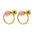 Pendientes de aro en acero de titanio dorado con circonita rosa y cierre de bola - 1.2*6mm / Dorado + Diamante de Imitación Rosa