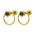 Pendientes de acero inoxidable dorado con circonita verde y cierre de bola roscada - 1.2*6mm / Dorado + Estrás Verde Oliva