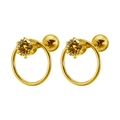 Pendientes dorados redondos con circonita amarilla y colgante circular fino - 1.2*6mm / Dorado + Estrás Amarillo Dorado