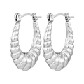 Boucles d'oreilles croissant en argent poli avec une finition métallique texturée - Creux Nervuré Croissant Tige Fine / 1 Paire (18x22mm) / Acier
