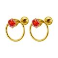 Pendientes de acero de titanio con circón de cristal rojo redondo y baño de oro - 1.2*6mm / Dorado + Estrás Rojo Naranja