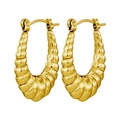 Boucles d'oreilles créoles dorées en acier inoxydable au design torsadé de croissant - Creux Nervuré Croissant Tige Fine / 1 Paire (18x22mm) / Or