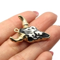 Golden plated bull head resin charm with black and white pattern for jewelry DIY - 27x31mm / US 2