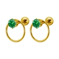 Pendientes de acero de titanio dorado con circonita verde y diseño de aro redondo - 1.2*6mm / Oro con strass verde
