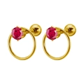 Pendientes de aro de acero de titanio dorado con circonita roja redonda de seis garras - 1.2*6mm / Dorado + Estrás Rosa Rojo