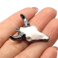 Resin bull head pendant in white and black with metal horns for DIY jewelry making - 27x31mm / US 3