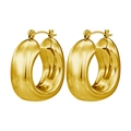 Boucles d'oreilles créoles chunky minimalistes dorées avec fermoir à cliquet sûr - Irrégulier Épaissi Creux / 1 Paire (11x28mm) / Or