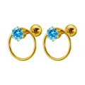Pendientes dorados de acero de titanio con circón azul cielo y diseño de círculo - 1.2*6mm / Dorado + Estrás Azul Mar Profundo
