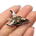 Resin bull head skull pendant in silver with brown spots for DIY jewelry crafting - 27x31mm / US 4