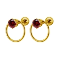 Pendientes de acero de titanio dorado con cristales redondos de circonita roja - 1.2*6mm / Dorado + Estrás Rojo Granate