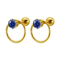 Pendientes de aro en acero inoxidable dorado con piedras de circón azul redondo - 1.2*6mm / Dorado + Estrás Azul Tanzanita
