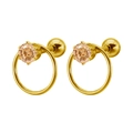 Pendientes de circonita champán con colgante de anillo dorado y cierre de bola espiral - 1.2*6mm / Dorado + Estrás Champán