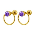 Pendientes de aro dorados de acero inoxidable con cristal morado y cierre de rosca - 1.2*6mm / Dorado + Estrás Violeta Azul
