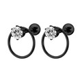 Pendientes de aro negros de acero inoxidable con piedra de circón clara y brillante - 1.2*6mm / Negro + Estrás Blanco