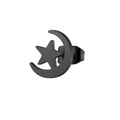 Matte black stainless steel stud earring with a minimalist star and moon design - Moon and Pentagram / Black